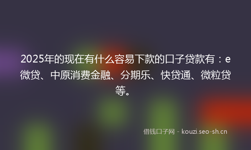 2025年的现在有什么容易下款的口子贷款有：e微贷、中原消费金融、分期乐、快贷通、微粒贷等。