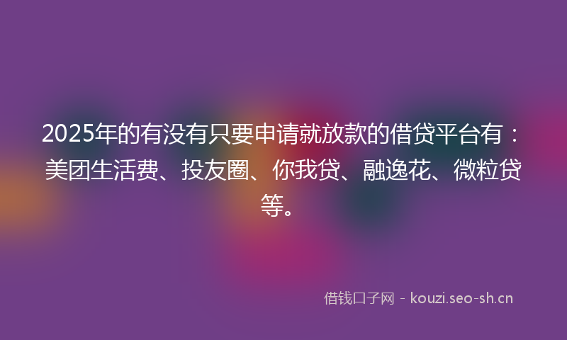 2025年的有没有只要申请就放款的借贷平台有：美团生活费、投友圈、你我贷、融逸花、微粒贷等。
