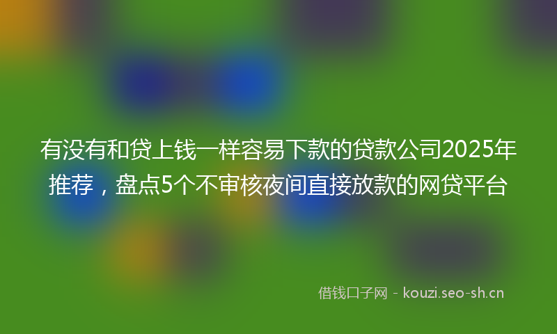 有没有和贷上钱一样容易下款的贷款公司2025年推荐，盘点5个不审核夜间直接放款的网贷平台