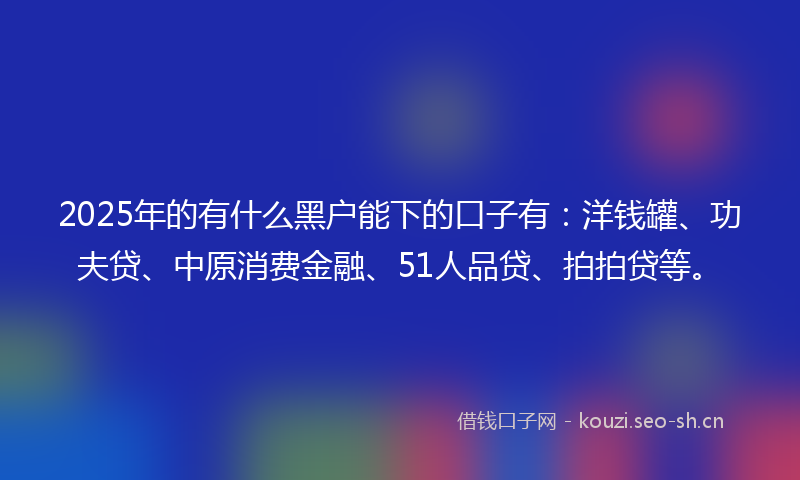 2025年的有什么黑户能下的口子有：洋钱罐、功夫贷、中原消费金融、51人品贷、拍拍贷等。