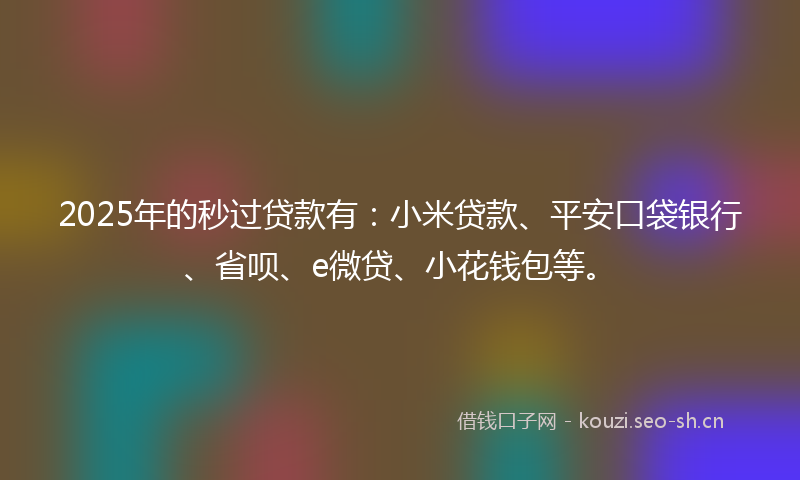 2025年的秒过贷款有：小米贷款、平安口袋银行、省呗、e微贷、小花钱包等。