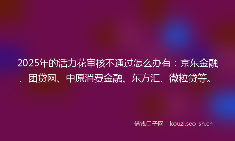 2025年的活力花审核不通过怎么办有：京东金融、团贷网、中原消费金融、东方汇、微粒贷等。