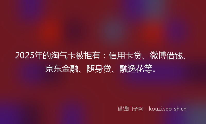 2025年的淘气卡被拒有：信用卡贷、微博借钱、京东金融、随身贷、融逸花等。