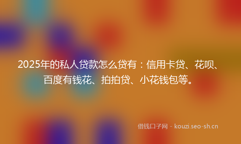 2025年的私人贷款怎么贷有：信用卡贷、花呗、百度有钱花、拍拍贷、小花钱包等。