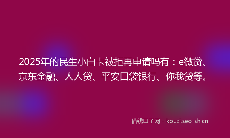 2025年的民生小白卡被拒再申请吗有：e微贷、京东金融、人人贷、平安口袋银行、你我贷等。
