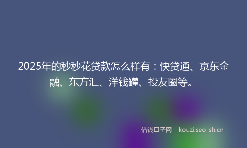 2025年的秒秒花贷款怎么样有：快贷通、京东金融、东方汇、洋钱罐、投友圈等。