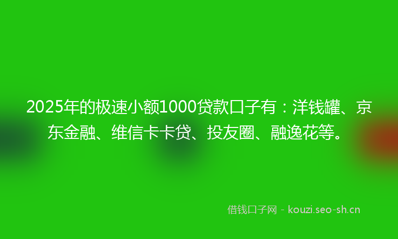 2025年的极速小额1000贷款口子有：洋钱罐、京东金融、维信卡卡贷、投友圈、融逸花等。