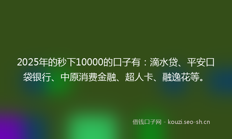2025年的秒下10000的口子有:滴水贷、平安口袋银行、中原消费金融、超人卡、融逸花等。