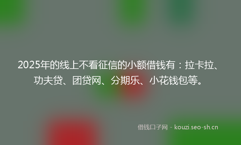 2025年的线上不看征信的小额借钱有：拉卡拉、功夫贷、团贷网、分期乐、小花钱包等。