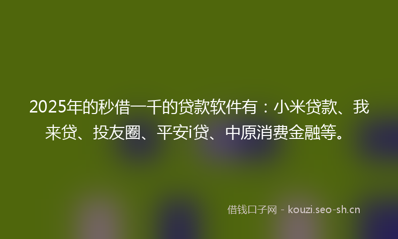 2025年的秒借一千的贷款软件有：小米贷款、我来贷、投友圈、平安i贷、中原消费金融等。