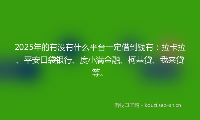 2025年的有没有什么平台一定借到钱有：拉卡拉、平安口袋银行、度小满金融、柯基贷、我来贷等。