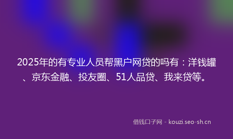 2025年的有专业人员帮黑户网贷的吗有：洋钱罐、京东金融、投友圈、51人品贷、我来贷等。