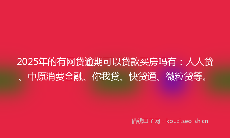 2025年的有网贷逾期可以贷款买房吗有：人人贷、中原消费金融、你我贷、快贷通、微粒贷等。
