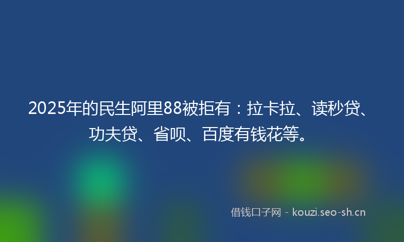 2025年的民生阿里88被拒有：拉卡拉、读秒贷、功夫贷、省呗、百度有钱花等。