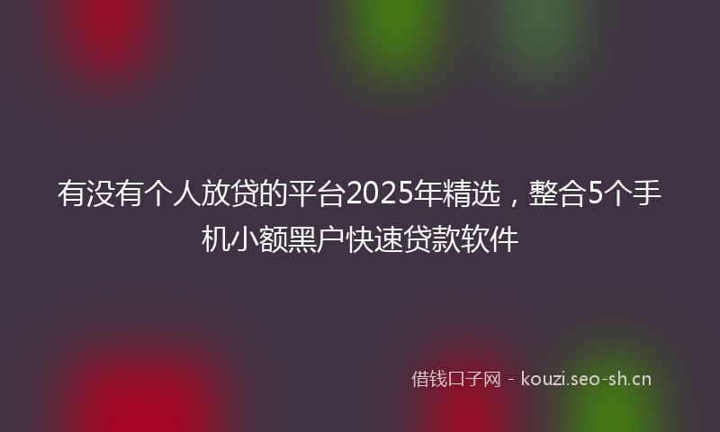 有没有个人放贷的平台2025年精选，整合5个手机小额黑户快速贷款软件
