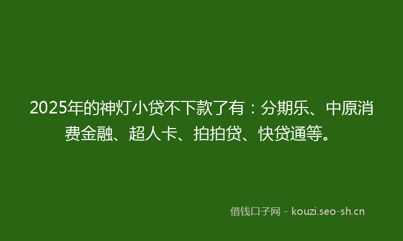 2025年的神灯小贷不下款了有：分期乐、中原消费金融、超人卡、拍拍贷、快贷通等。