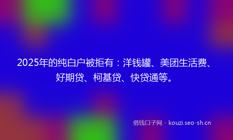 2025年的纯白户被拒有：洋钱罐、美团生活费、好期贷、柯基贷、快贷通等。