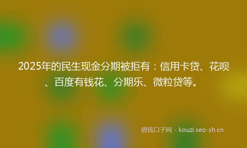 2025年的民生现金分期被拒有:信用卡贷、花呗、百度有钱花、分期乐、微粒贷等。