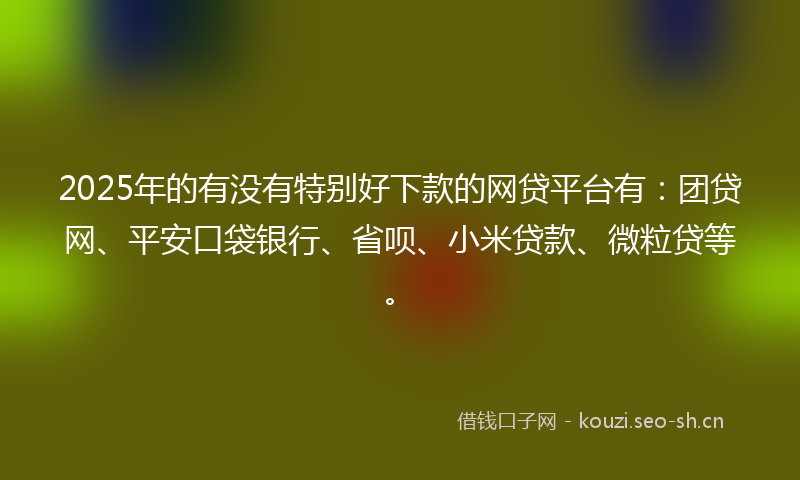 2025年的有没有特别好下款的网贷平台有：团贷网、平安口袋银行、省呗、小米贷款、微粒贷等。
