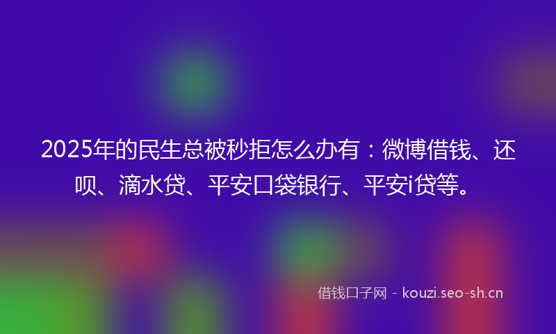 2025年的民生总被秒拒怎么办有：微博借钱、还呗、滴水贷、平安口袋银行、平安i贷等。