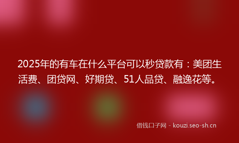 2025年的有车在什么平台可以秒贷款有：美团生活费、团贷网、好期贷、51人品贷、融逸花等。