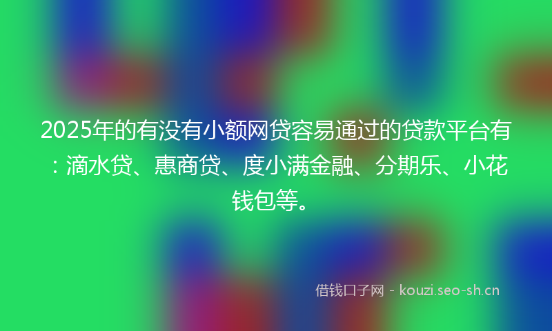 2025年的有没有小额网贷容易通过的贷款平台有：滴水贷、惠商贷、度小满金融、分期乐、小花钱包等。