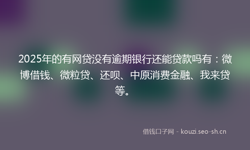 2025年的有网贷没有逾期银行还能贷款吗有：微博借钱、微粒贷、还呗、中原消费金融、我来贷等。