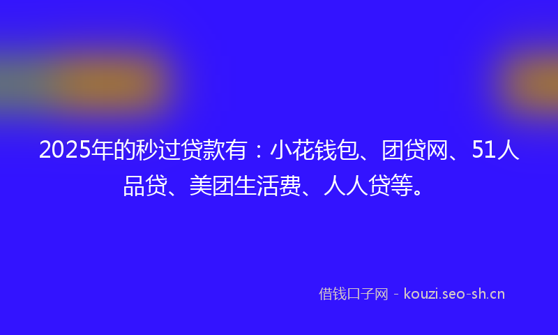 2025年的秒过贷款有：小花钱包、团贷网、51人品贷、美团生活费、人人贷等。