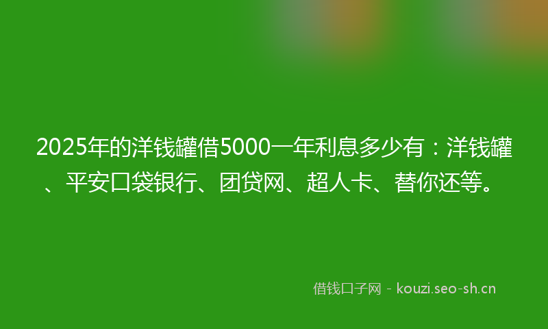 2025年的洋钱罐借5000一年利息多少有：洋钱罐、平安口袋银行、团贷网、超人卡、替你还等。