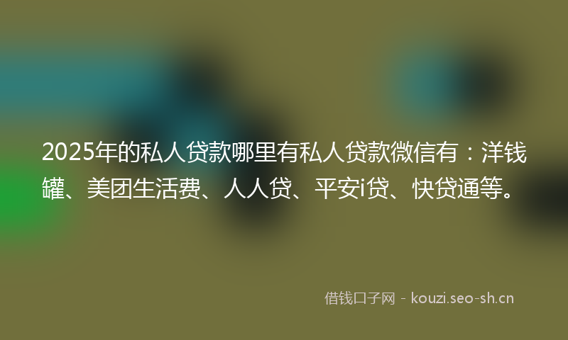 2025年的私人贷款哪里有私人贷款微信有：洋钱罐、美团生活费、人人贷、平安i贷、快贷通等。