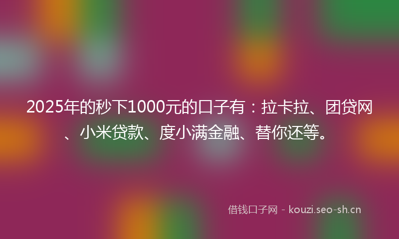 2025年的秒下1000元的口子有：拉卡拉、团贷网、小米贷款、度小满金融、替你还等。