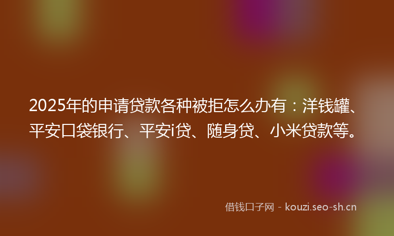 2025年的申请贷款各种被拒怎么办有：洋钱罐、平安口袋银行、平安i贷、随身贷、小米贷款等。