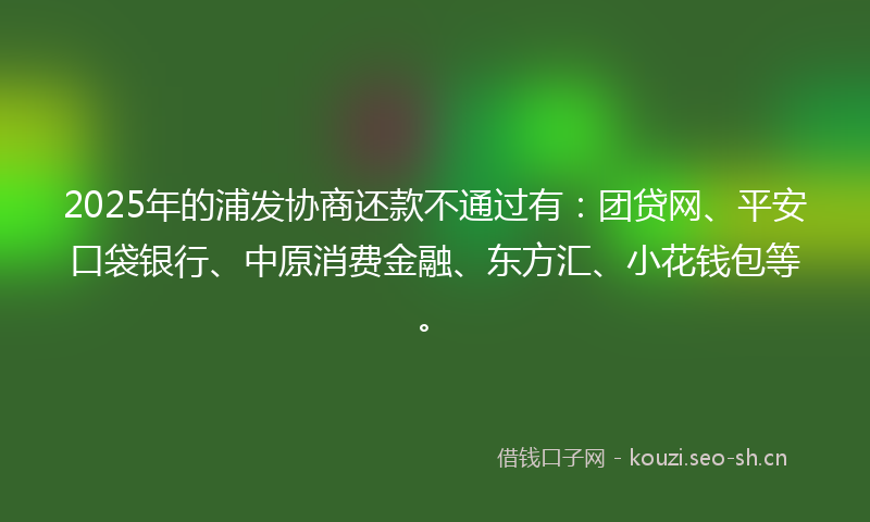 2025年的浦发协商还款不通过有：团贷网、平安口袋银行、中原消费金融、东方汇、小花钱包等。