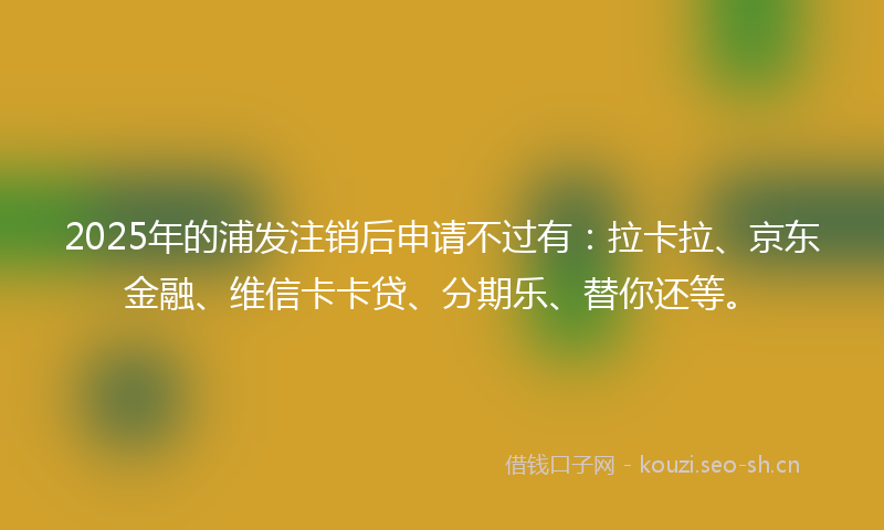 2025年的浦发注销后申请不过有：拉卡拉、京东金融、维信卡卡贷、分期乐、替你还等。