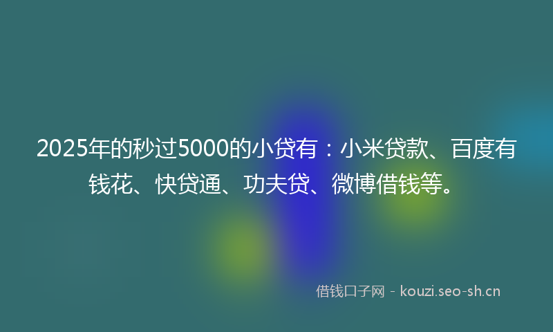 2025年的秒过5000的小贷有：小米贷款、百度有钱花、快贷通、功夫贷、微博借钱等。