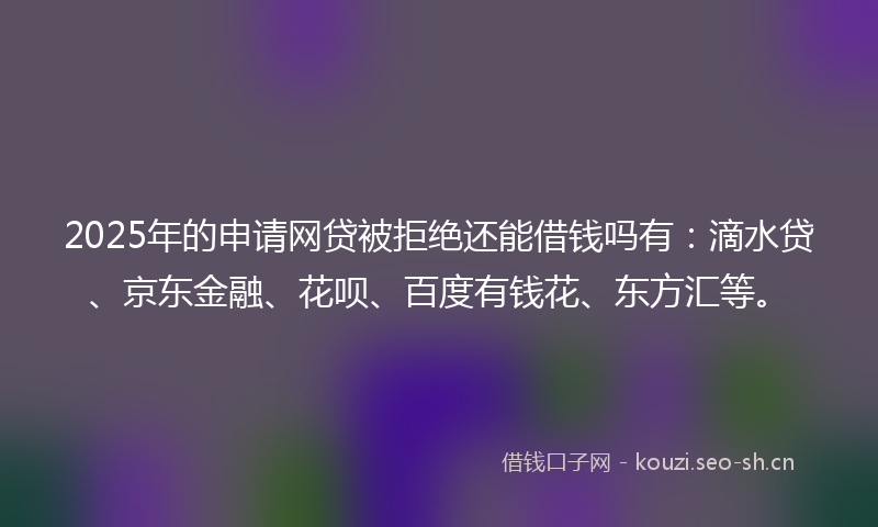2025年的申请网贷被拒绝还能借钱吗有:滴水贷、京东金融、花呗、百度有钱花、东方汇等。