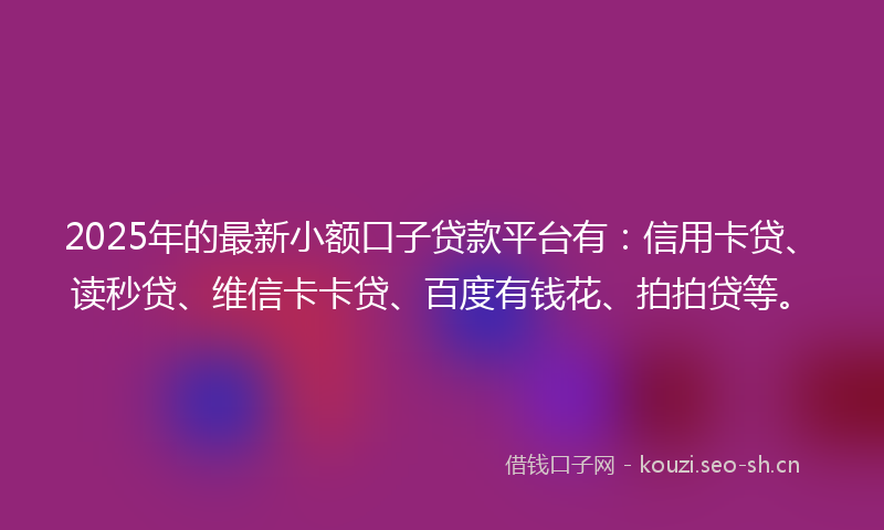 2025年的最新小额口子贷款平台有：信用卡贷、读秒贷、维信卡卡贷、百度有钱花、拍拍贷等。