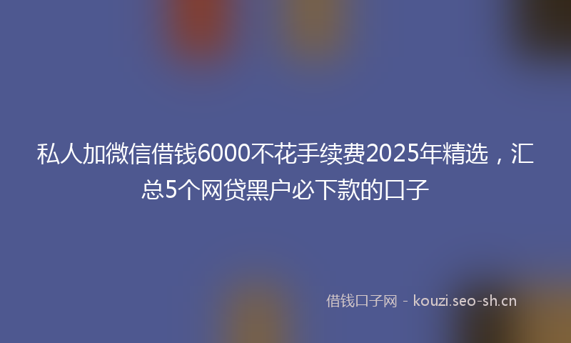 私人加微信借钱6000不花手续费2025年精选，汇总5个网贷黑户必下款的口子