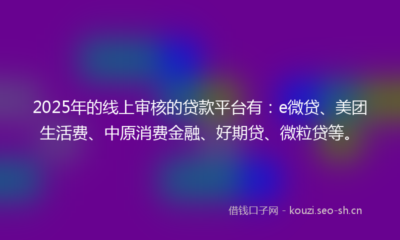 2025年的线上审核的贷款平台有：e微贷、美团生活费、中原消费金融、好期贷、微粒贷等。