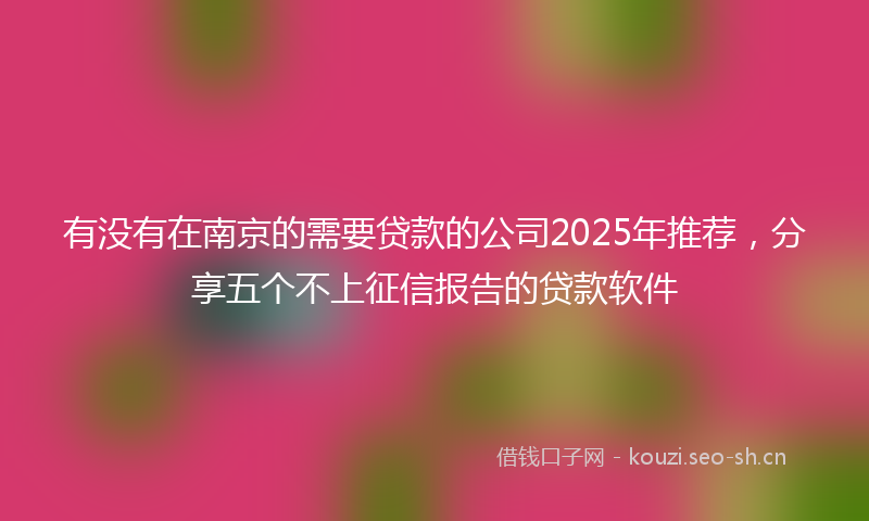 有没有在南京的需要贷款的公司2025年推荐，分享五个不上征信报告的贷款软件