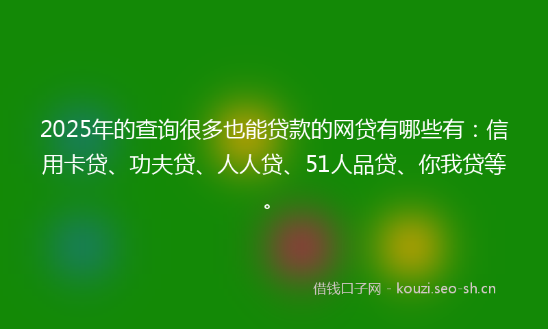 2025年的查询很多也能贷款的网贷有哪些有：信用卡贷、功夫贷、人人贷、51人品贷、你我贷等。