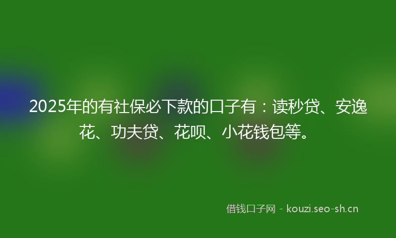 2025年的有社保必下款的口子有：读秒贷、安逸花、功夫贷、花呗、小花钱包等。