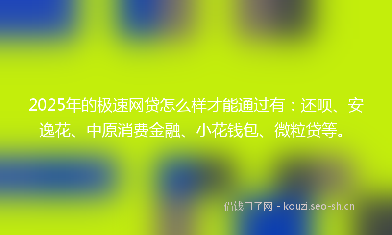 2025年的极速网贷怎么样才能通过有：还呗、安逸花、中原消费金融、小花钱包、微粒贷等。