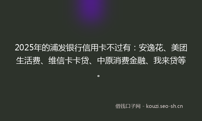 2025年的浦发银行信用卡不过有:安逸花、美团生活费、维信卡卡贷、中原消费金融、我来贷等。