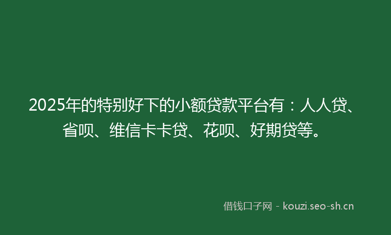 2025年的特别好下的小额贷款平台有：人人贷、省呗、维信卡卡贷、花呗、好期贷等。