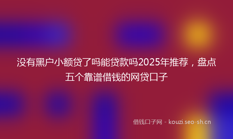 没有黑户小额贷了吗能贷款吗2025年推荐，盘点五个靠谱借钱的网贷口子
