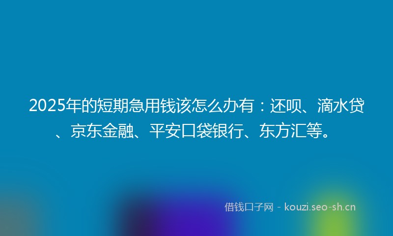 2025年的短期急用钱该怎么办有：还呗、滴水贷、京东金融、平安口袋银行、东方汇等。
