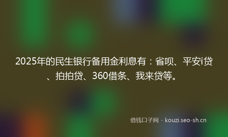 2025年的民生银行备用金利息有：省呗、平安i贷、拍拍贷、360借条、我来贷等。