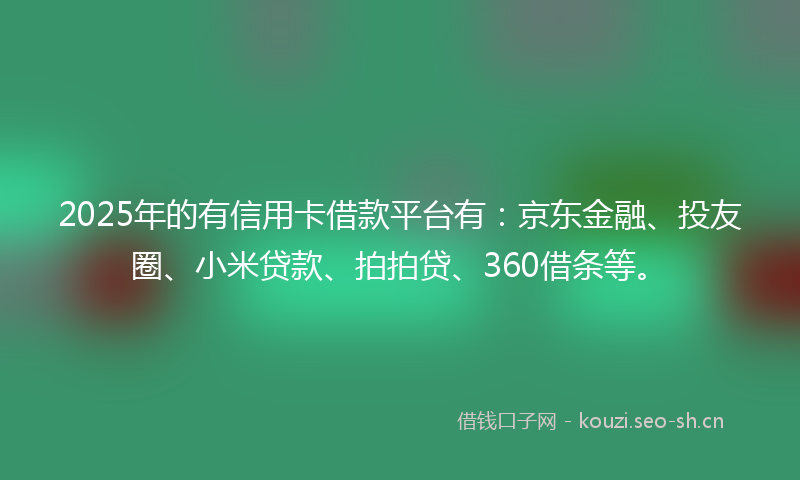 2025年的有信用卡借款平台有：京东金融、投友圈、小米贷款、拍拍贷、360借条等。