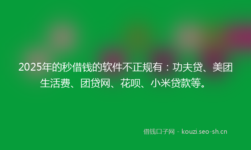 2025年的秒借钱的软件不正规有：功夫贷、美团生活费、团贷网、花呗、小米贷款等。